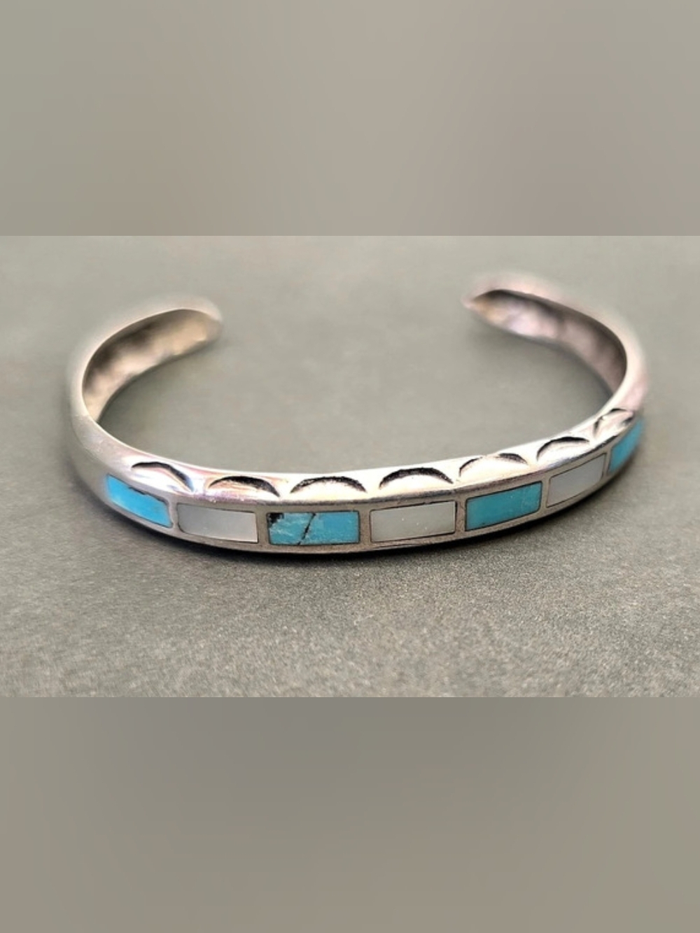 Turquoise And Mother Of Pearl Inlay Cuff Bracelet